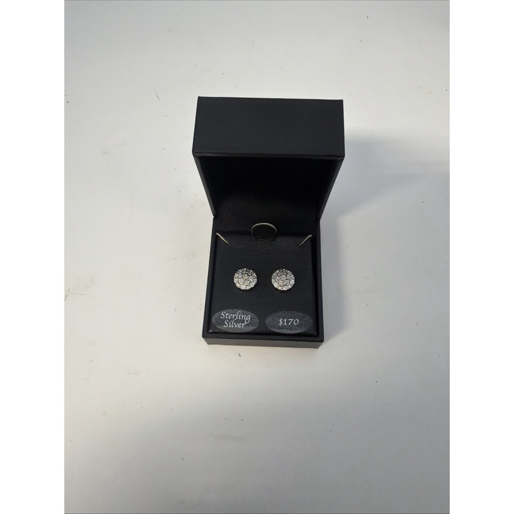 NWT MACY's Diamond Earrings HALO CLUSTER 1/10 CTTW Sterling Silver NEW W BOX